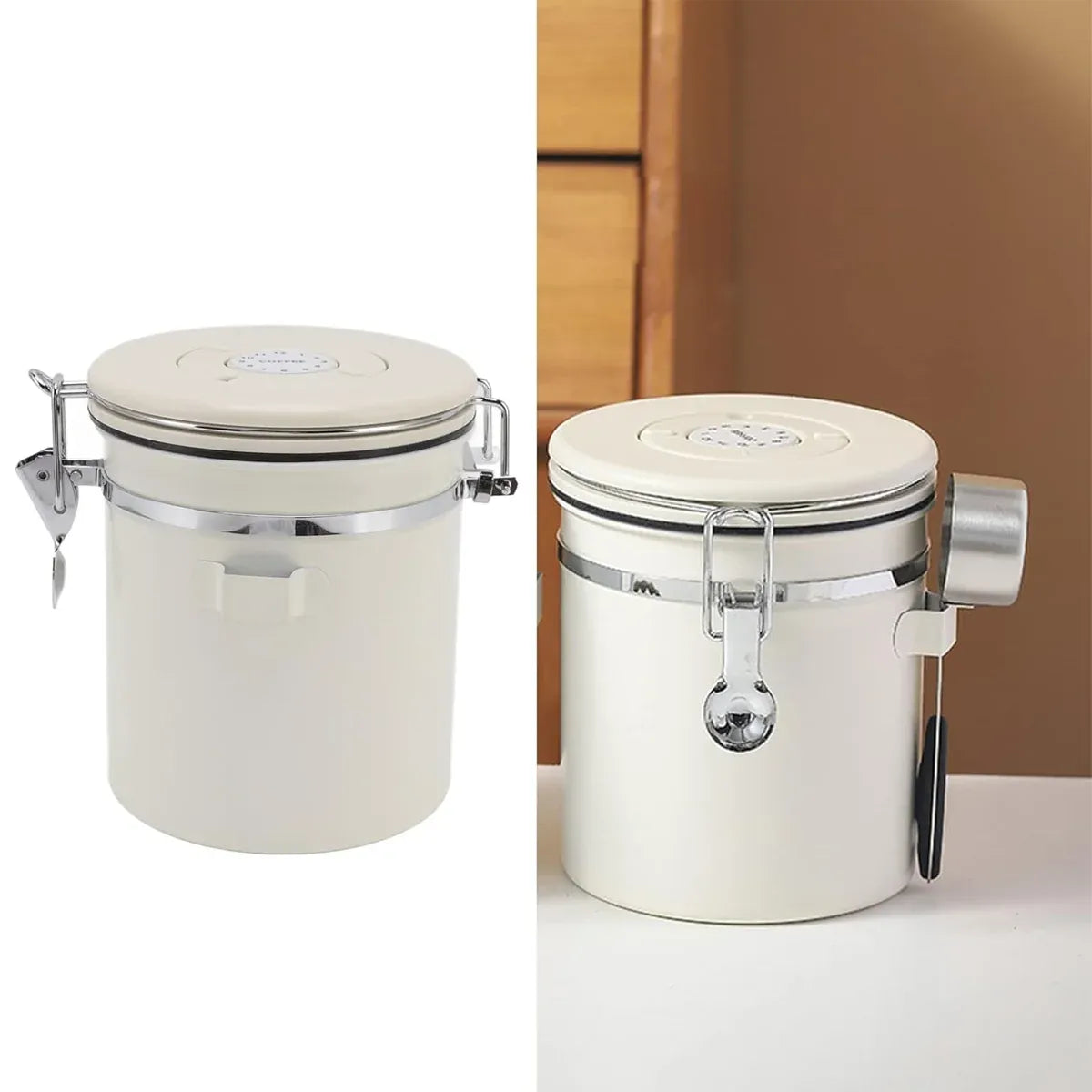 3 Sizes Stainless Steel Coffee Bean Powder Storage Jar Sealed Canister with Valve - 1.2L