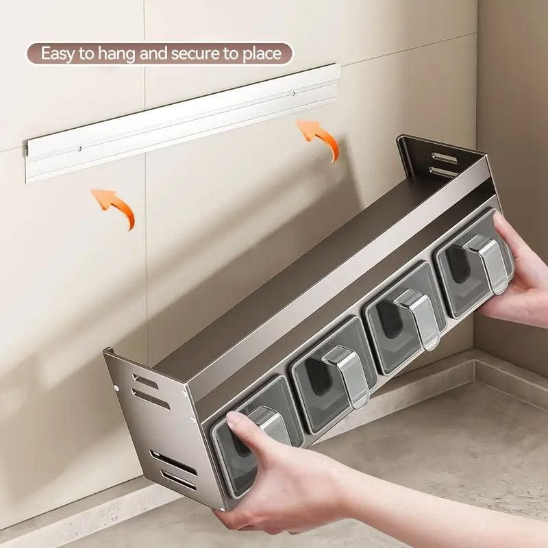 Wall Mounted Kitchen Spice Box Shelf Multifunctional Organiser for Herbs Spices - 4-Grids