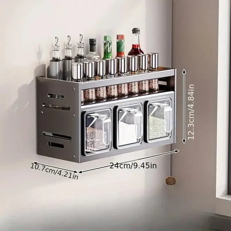 Wall Mounted Kitchen Spice Box Shelf Multifunctional Organiser for Herbs Spices - 4-Grids