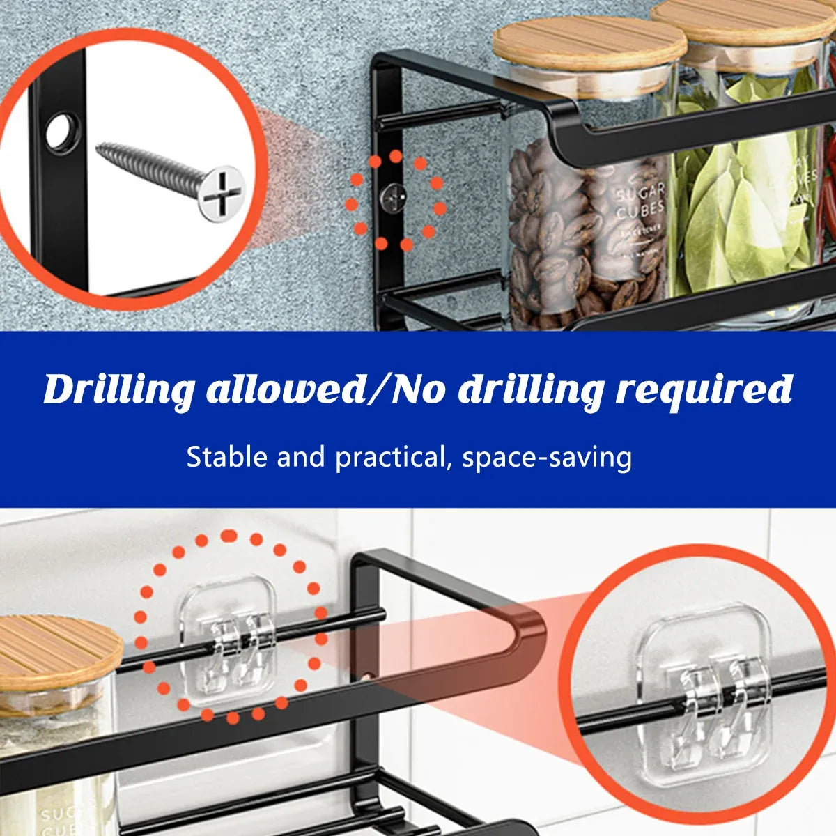 Seasoning Rack Set 4PCS Wall Mounted Spice Bottle Organizer Shelf for Kitchen