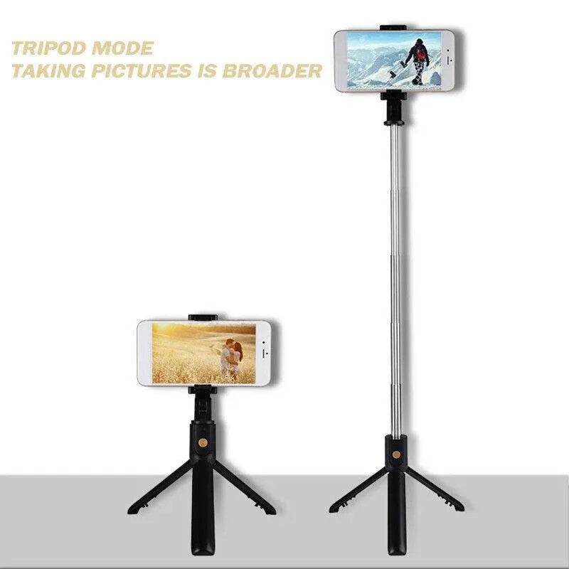 Wireless Bluetooth Selfie Stick Tripod with Remote Control for Phones 6 in 1 - Black