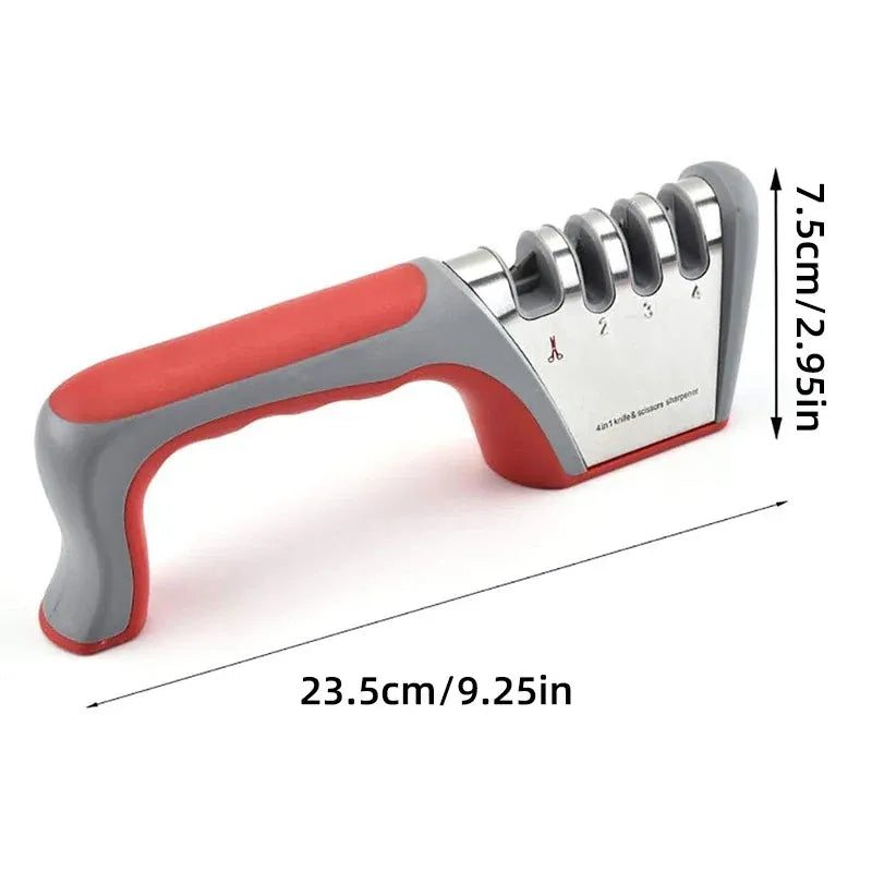 Four Stage Knife Sharpener Multifunction Kitchen Blade Sharpening Tool Quick Use - Black