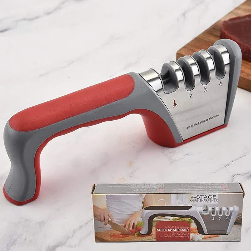 Four Stage Knife Sharpener Multifunction Kitchen Blade Sharpening Tool Quick Use - Black