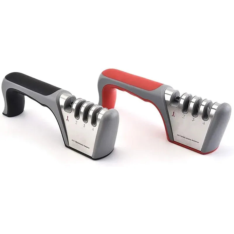 Four Stage Knife Sharpener Multifunction Kitchen Blade Sharpening Tool Quick Use - Red