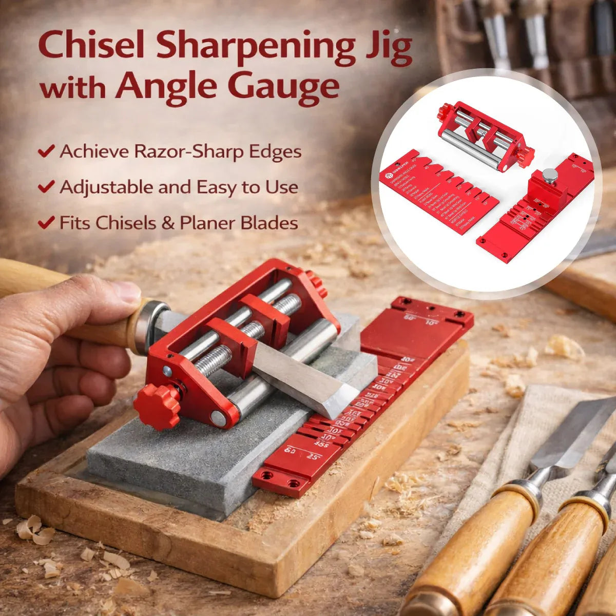 Chisel Sharpening Jig With Angle Gauge Woodworking Knife Tool Grinding Setup