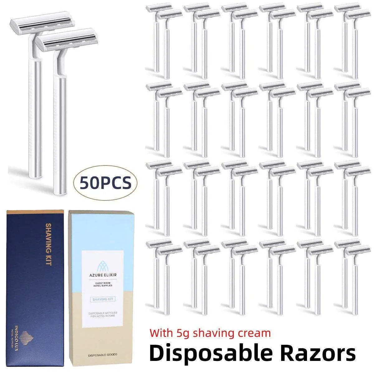 50pcs Hotel Razor and Shaving Cream Set for Guesthouse Bathroom Travel Use - Large