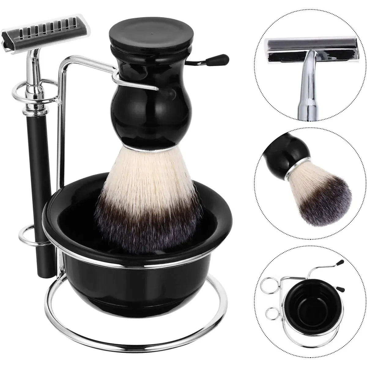 5PCS Shaving Kit Set Manual Razor Brush Stand Bowl Set for Men