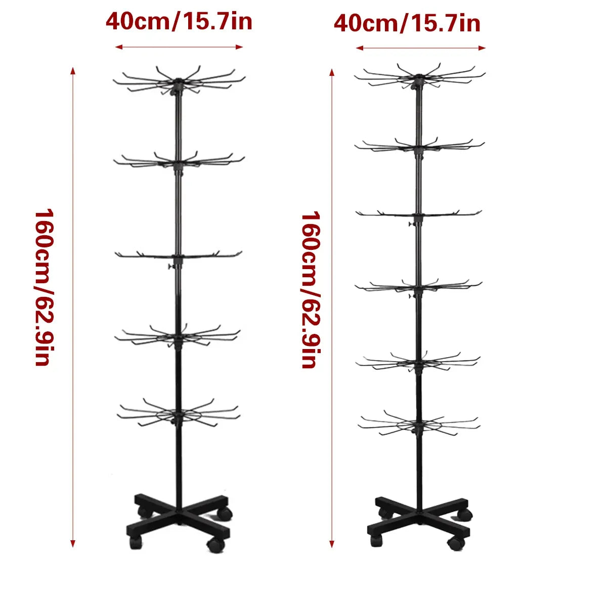 Rotating Jewellery Display Stand 5 6 Tier Metal Rack With Wheels Adjustable - 6 Tier