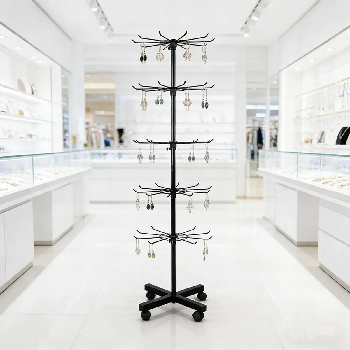 Rotating Jewellery Display Stand 5 6 Tier Metal Rack With Wheels Adjustable - 6 Tier