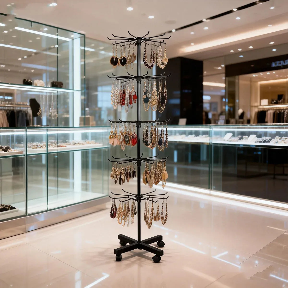 Rotating Jewellery Display Stand 5 6 Tier Metal Rack With Wheels Adjustable - 6 Tier