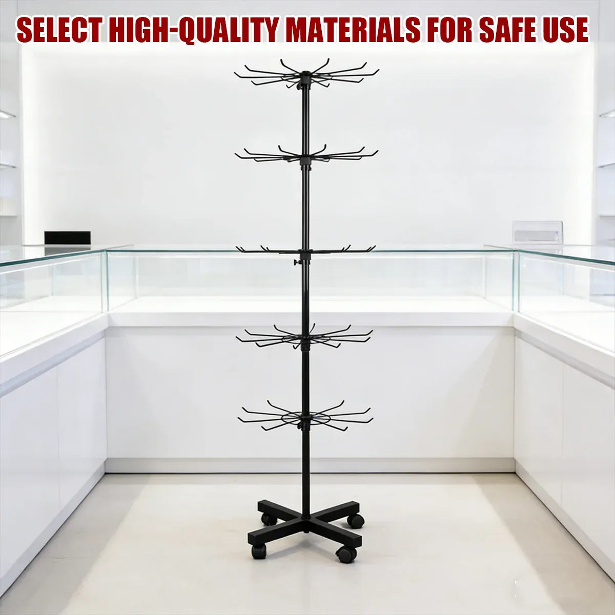 Rotating Jewellery Display Stand 5 6 Tier Metal Rack With Wheels Adjustable - 6 Tier