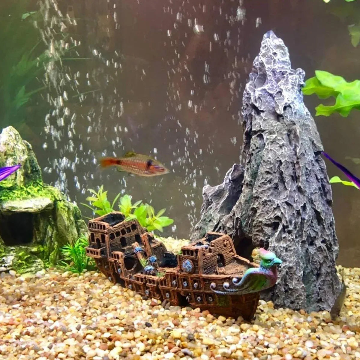 Aquarium Pirate Ship Submarine Aircraft Decoration Fish Tank Background Ornament