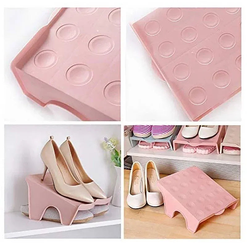 5pcs Double Layer Shoe Rack Simple Storage Organizer Space Saving Shoe Holder - Pink