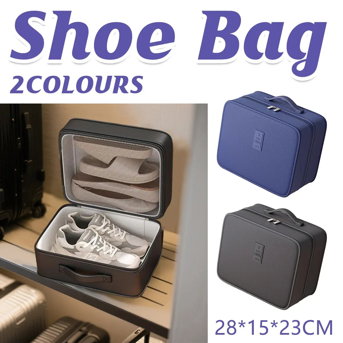 Double Layer Dustproof Shoe Bag Travel Storage Organiser 28 x 23 x 15cm - Black