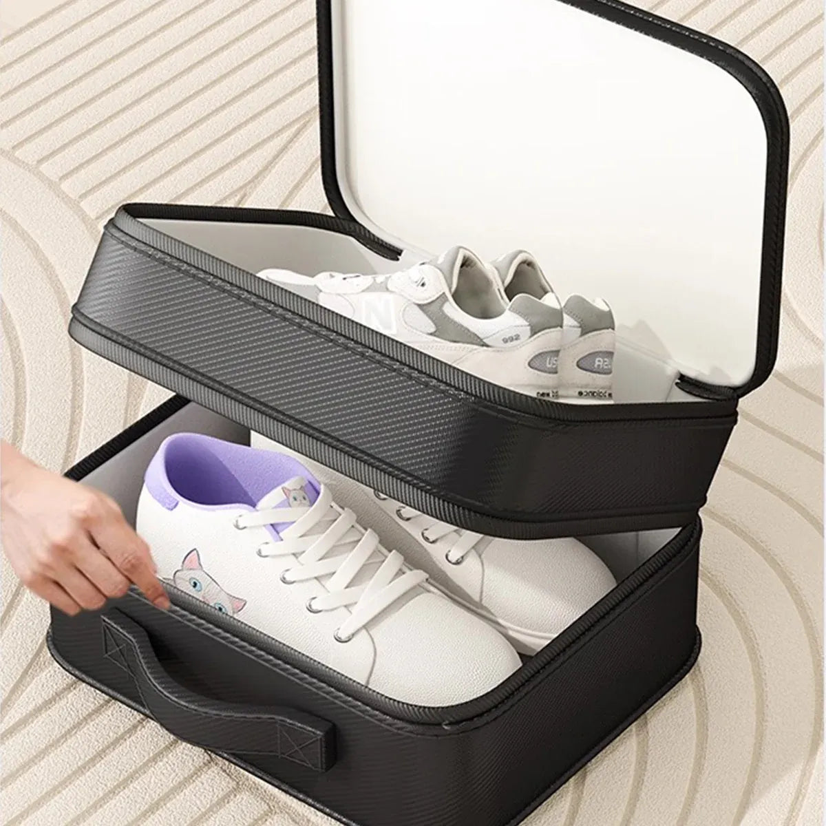 Double Layer Dustproof Shoe Bag Travel Storage Organiser 28 x 23 x 15cm - Black