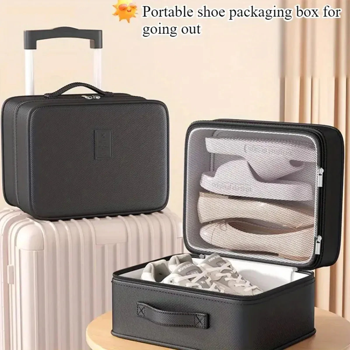 Double Layer Dustproof Shoe Bag Travel Storage Organiser 28 x 23 x 15cm - Black