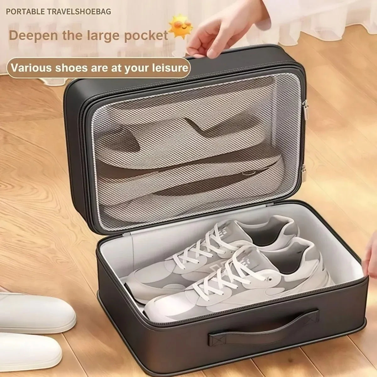 Double Layer Dustproof Shoe Bag Travel Storage Organiser 28 x 23 x 15cm - Black