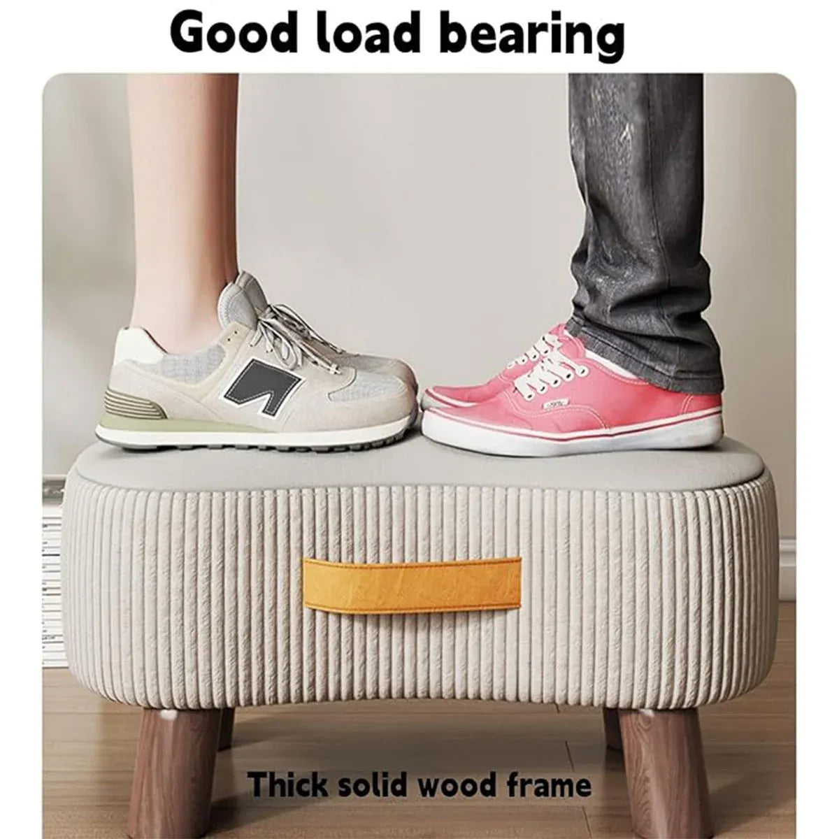 Small Stool for Home Simple Shoe Changing Low Seat Stool Wooden Household Use - Orange
