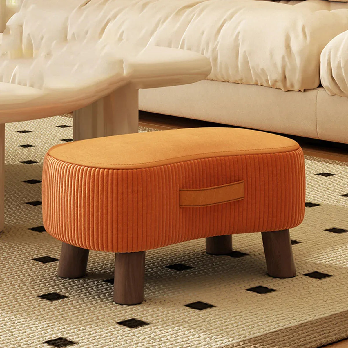 Small Stool for Home Simple Shoe Changing Low Seat Stool Wooden Household Use - Orange