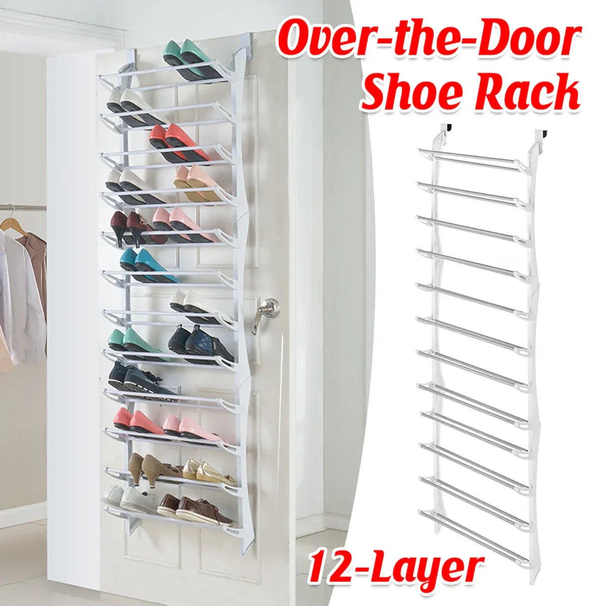 12-Tier Hanging Shoe Rack Over Door Wall Mounted Organiser Dorm Closet Storage
