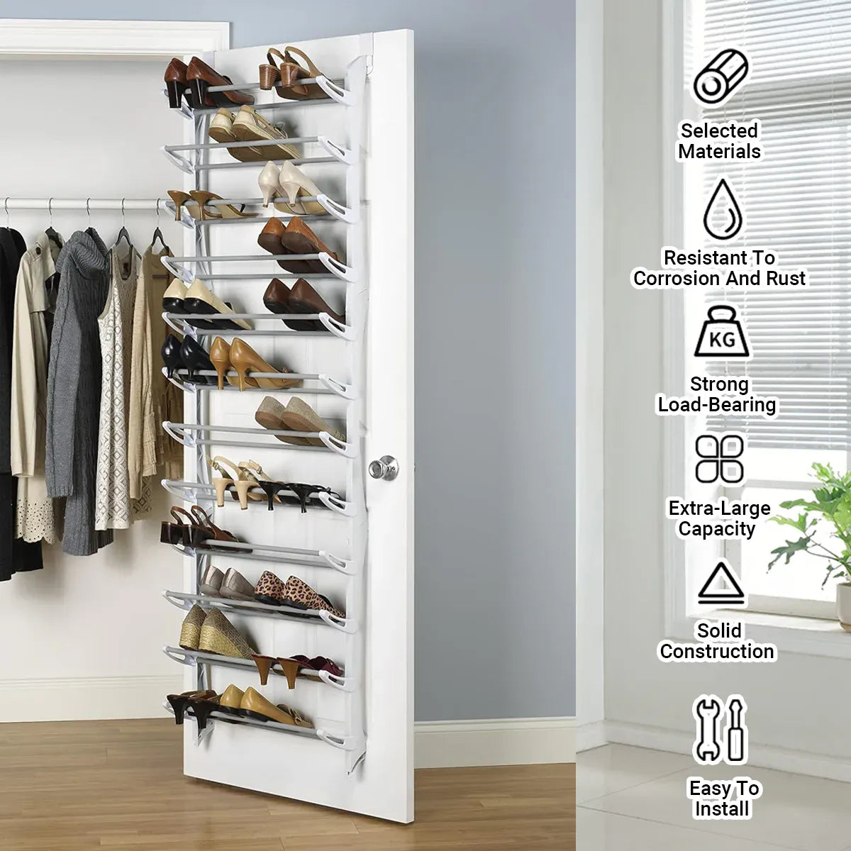 12-Tier Hanging Shoe Rack Over Door Wall Mounted Organiser Dorm Closet Storage