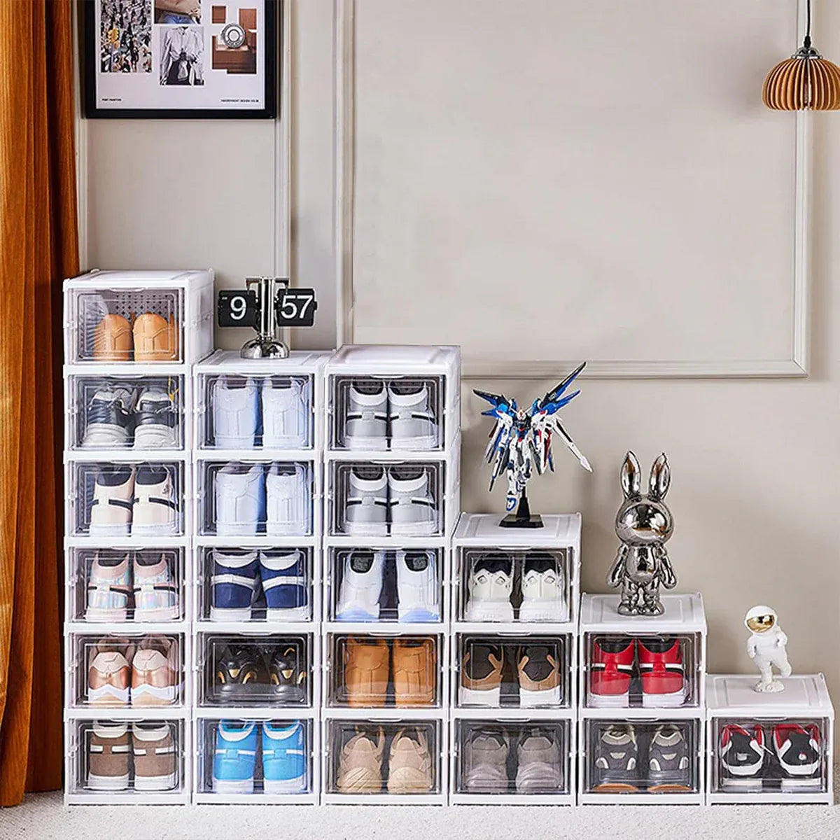 Easy Assemble Shoe Box Foldable Rack 3/6 Layers Storage Transparent Drawers - 3-Tier