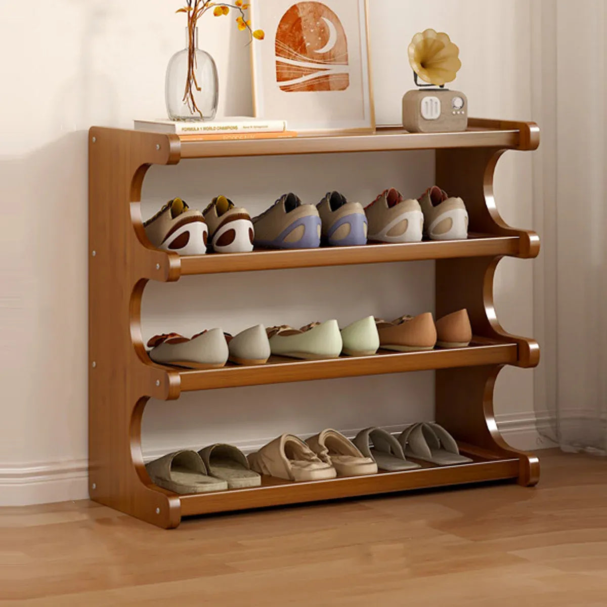 Small 4-Tier Shoe Rack Compact Shoe Storage Dustproof Space Saving Durable