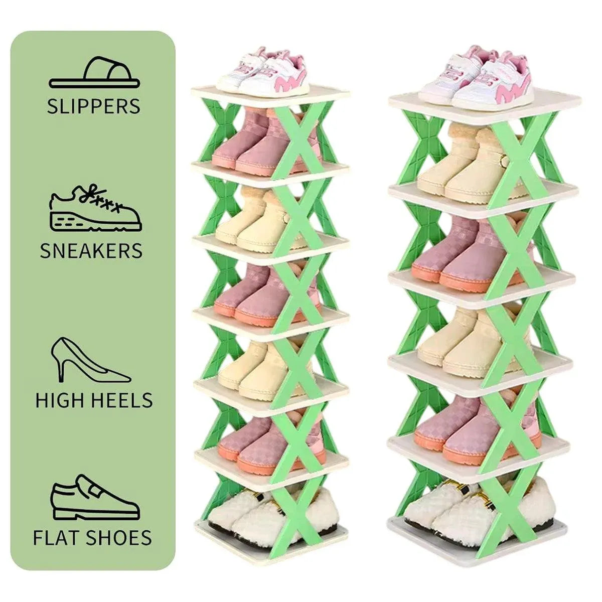 6/7 Tier Shoe Rack Space Saving Small Shoe Cabinet Storage Shelf Organizer - Orange-7 Layer