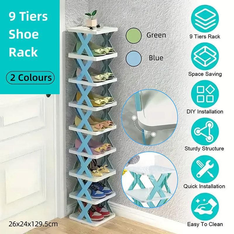 Simple Shoe Rack Home Use Space Saving Clip Storage Organizer Cabinet Stand - Blue