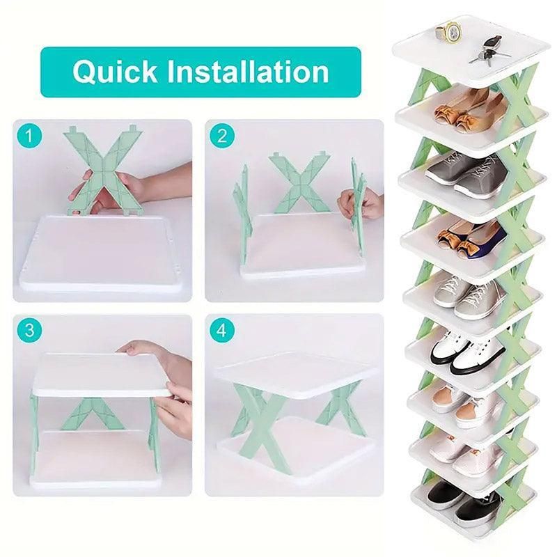 Simple Shoe Rack Home Use Space Saving Clip Storage Organizer Cabinet Stand - Blue