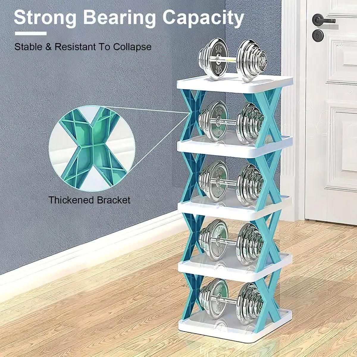 Simple Shoe Rack Home Use Space Saving Clip Storage Organizer Cabinet Stand - Blue