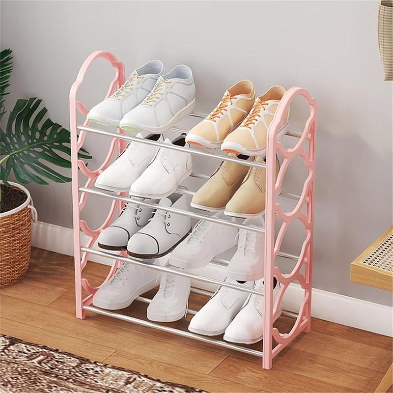 Four Layer Shoe Rack Storage Organizer Multi Tier Shoe Shelf for Entryway Closet - Pink