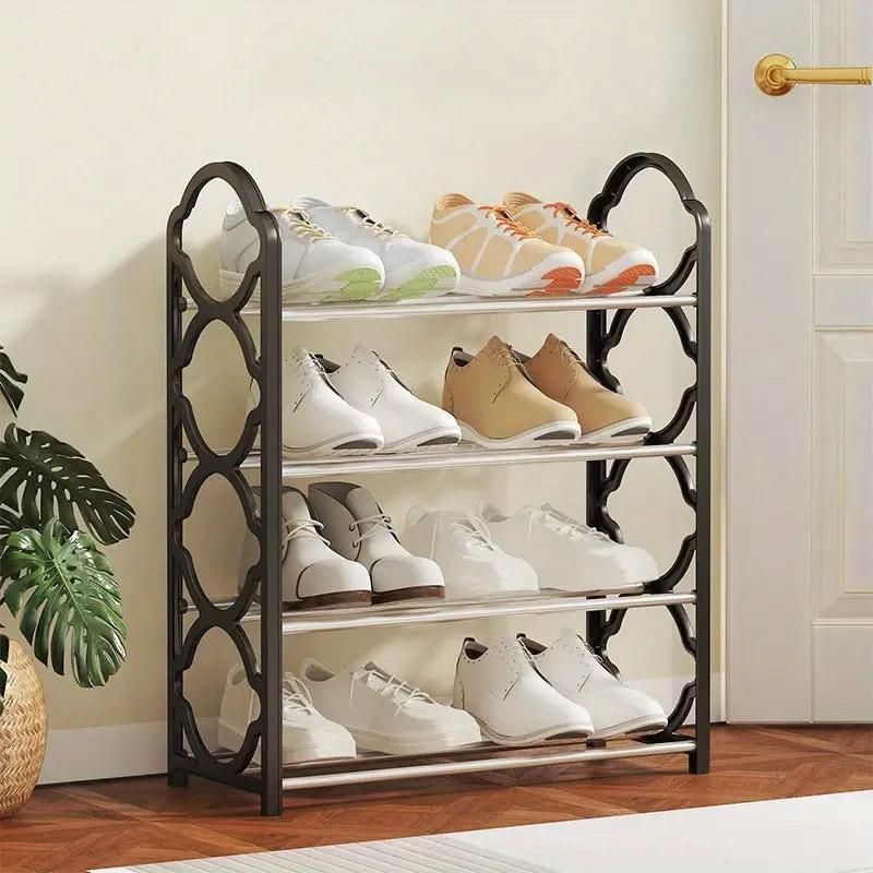 Four Layer Shoe Rack Storage Organizer Multi Tier Shoe Shelf for Entryway Closet - Pink
