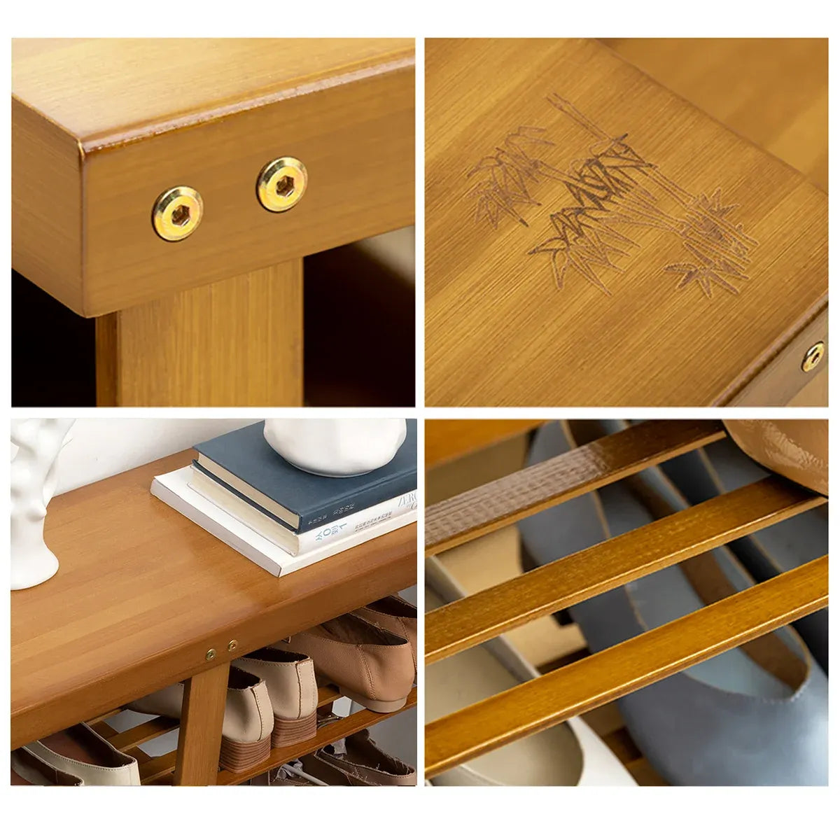 Shoe Changing Bench with Shoe Storage Rack Space Saving for Entryway Hallway