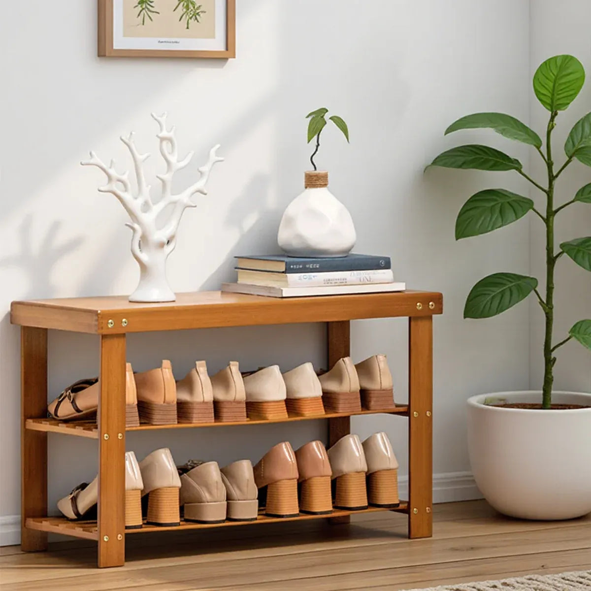 Shoe Changing Bench with Shoe Storage Rack Space Saving for Entryway Hallway