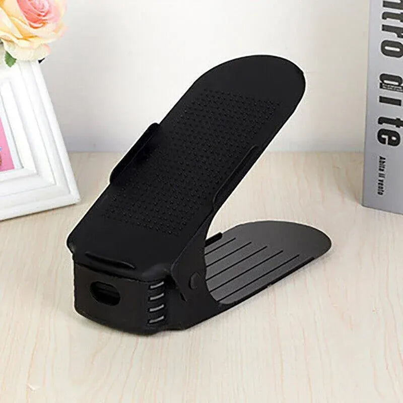 20X Shoe Rack Display Case Box Adjustable Slots Organizer Storage Holder - Black