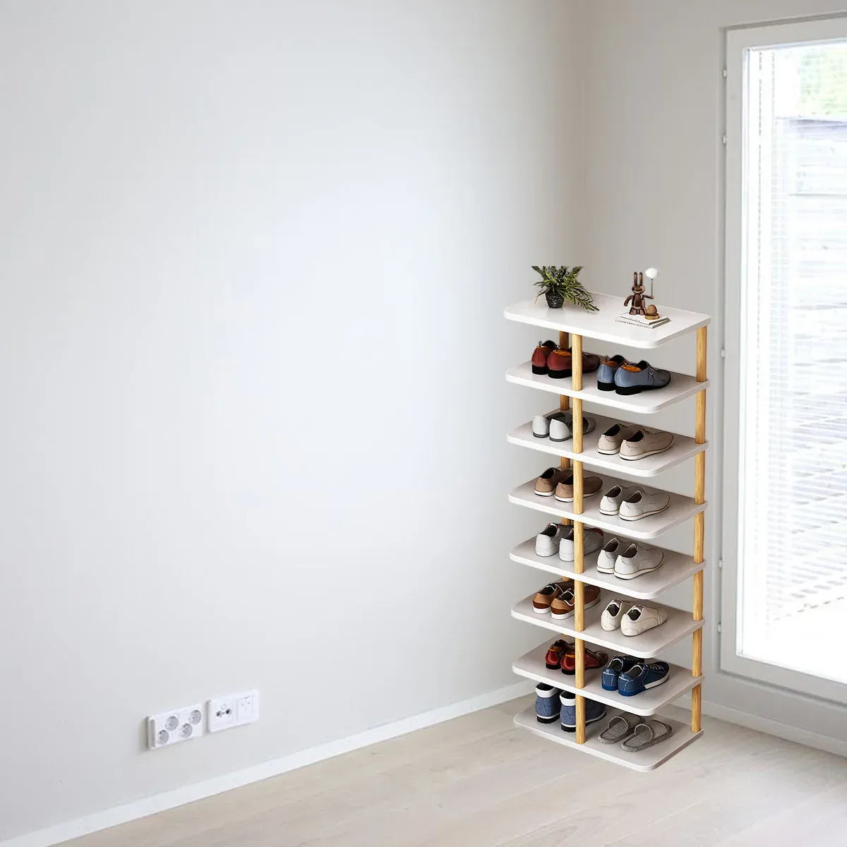 8 Tiers Shoe Rack Wood Vertical Space Saving Narrow Shoe Rack Storage 14 Pairs
