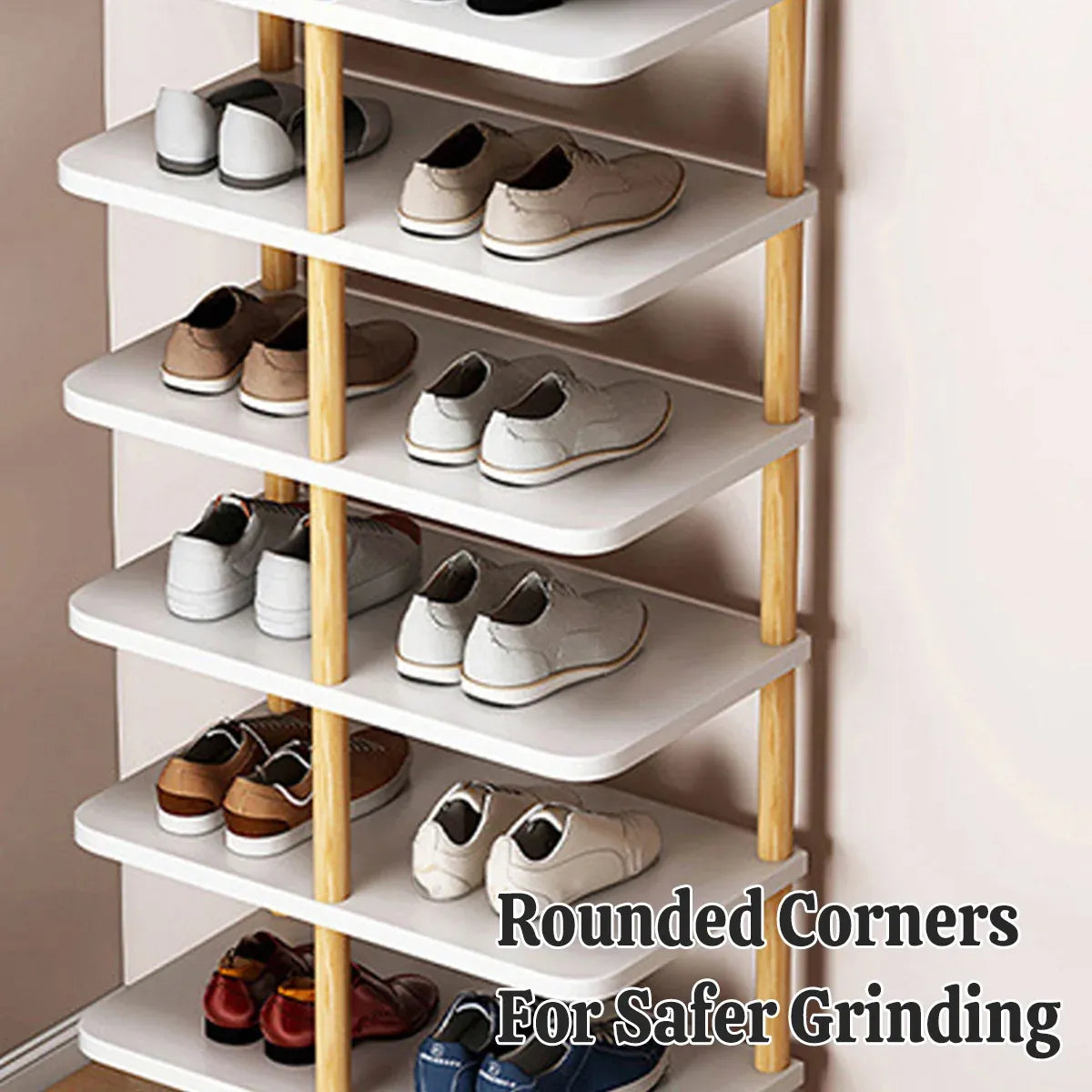 8 Tiers Shoe Rack Wood Vertical Space Saving Narrow Shoe Rack Storage 14 Pairs