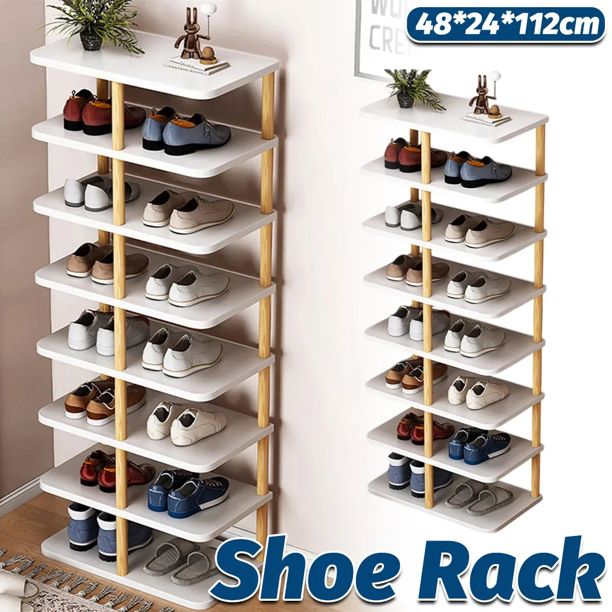 8 Tiers Shoe Rack Wood Vertical Space Saving Narrow Shoe Rack Storage 14 Pairs