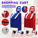 1X Shopping Cart Carts Trolley Foldable Bags Luggage Wheels Folding Basket - Blue