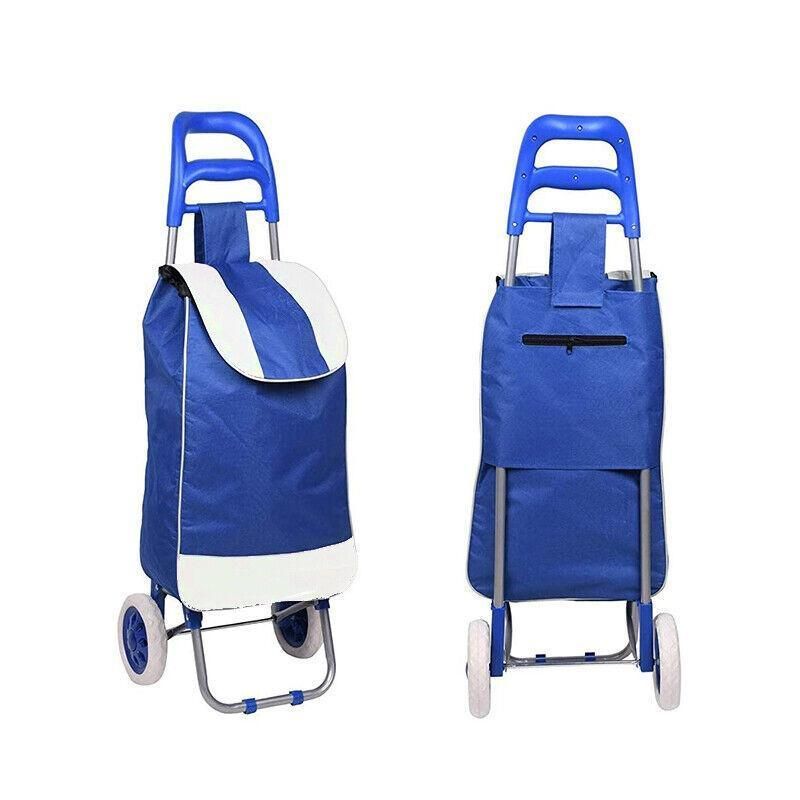1X Shopping Cart Carts Trolley Foldable Bags Luggage Wheels Folding Basket - Blue