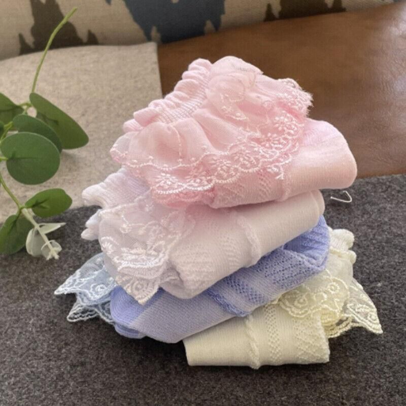 Lace Ruffle Frilly Short Socks for Girls Ankle Length S Size Fits 1-3 Years - White