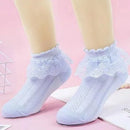 Lace Ruffle Frilly Short Socks for Girls Ankle Length S Size Fits 1-3 Years - Yellow