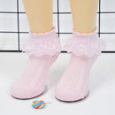Lace Ruffle Frilly Short Socks for Girls Ankle Length S Size Fits 1-3 Years - Yellow