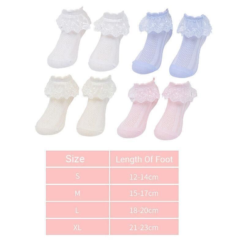 Lace Ruffle Frilly Short Socks for Girls Ankle Length S Size Fits 1-3 Years - Yellow