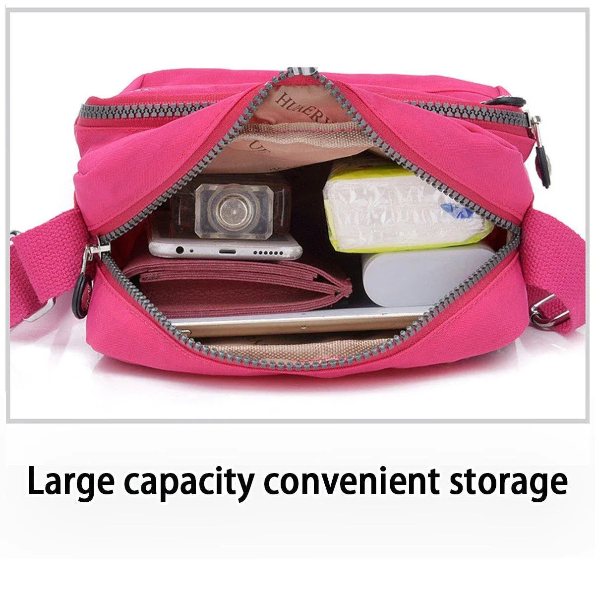 Ladies Shoulder Bag Nylon Fabric Lightweight Crossbody Small Casual Handbag - Apricot