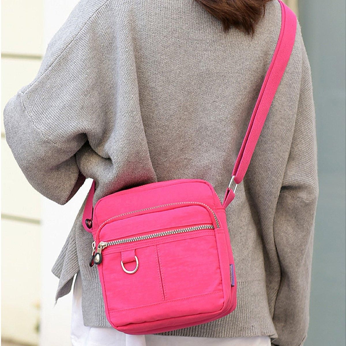 Ladies Shoulder Bag Nylon Fabric Lightweight Crossbody Small Casual Handbag - Apricot
