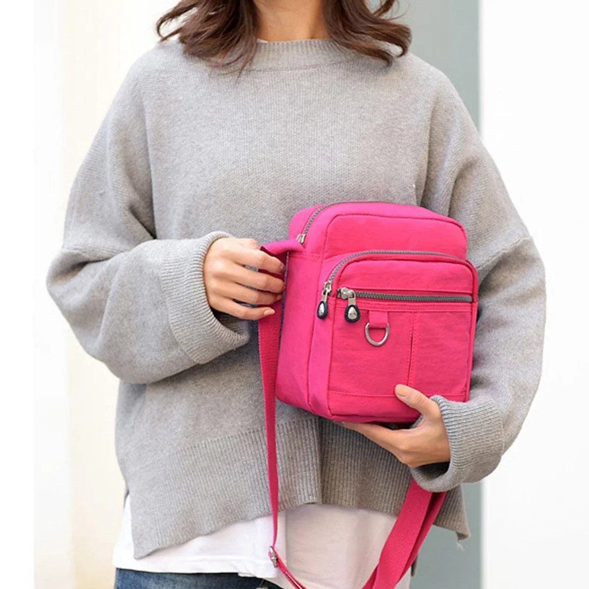 Ladies Shoulder Bag Nylon Fabric Lightweight Crossbody Small Casual Handbag - Purple