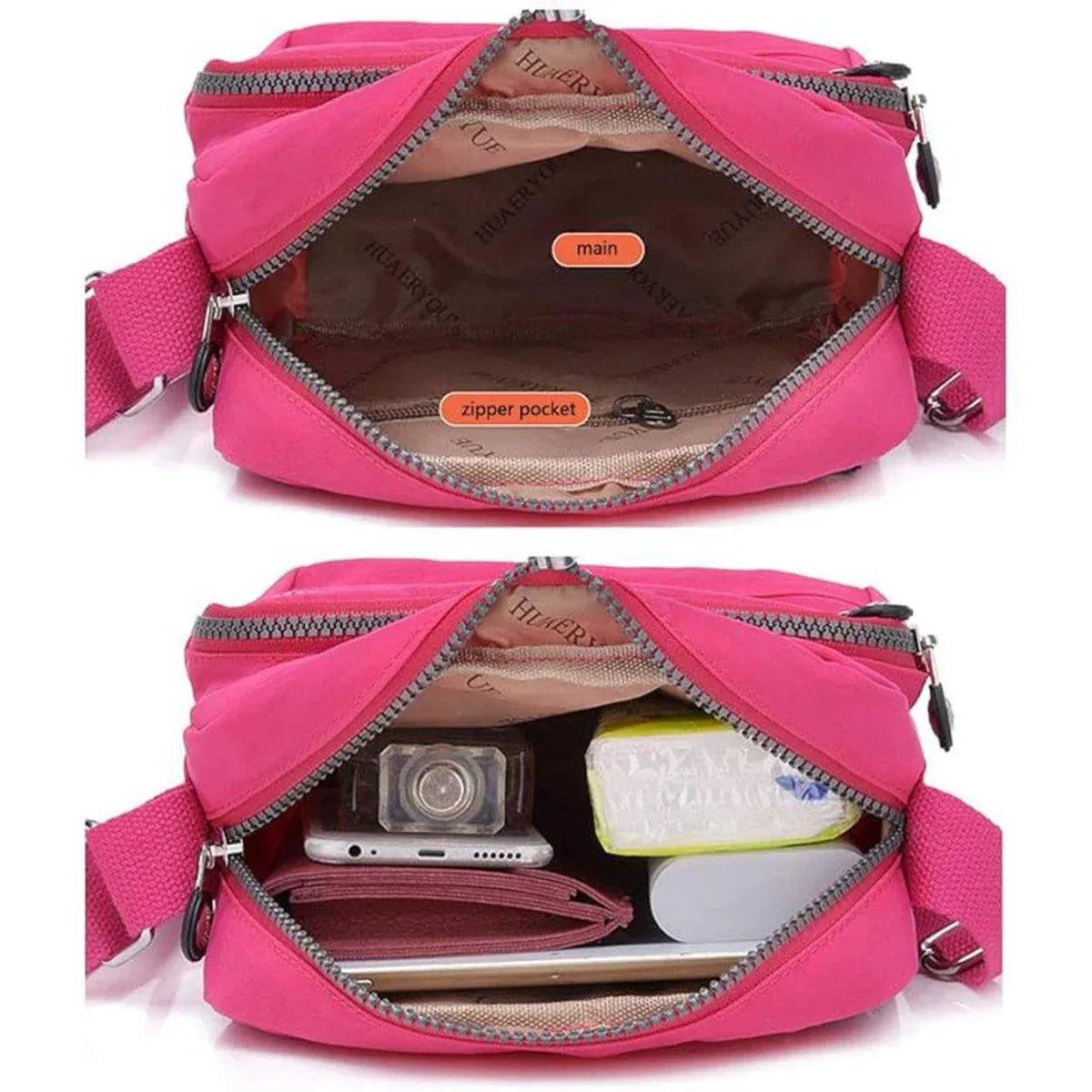 Ladies Shoulder Bag Nylon Fabric Lightweight Crossbody Small Casual Handbag - Rose Red