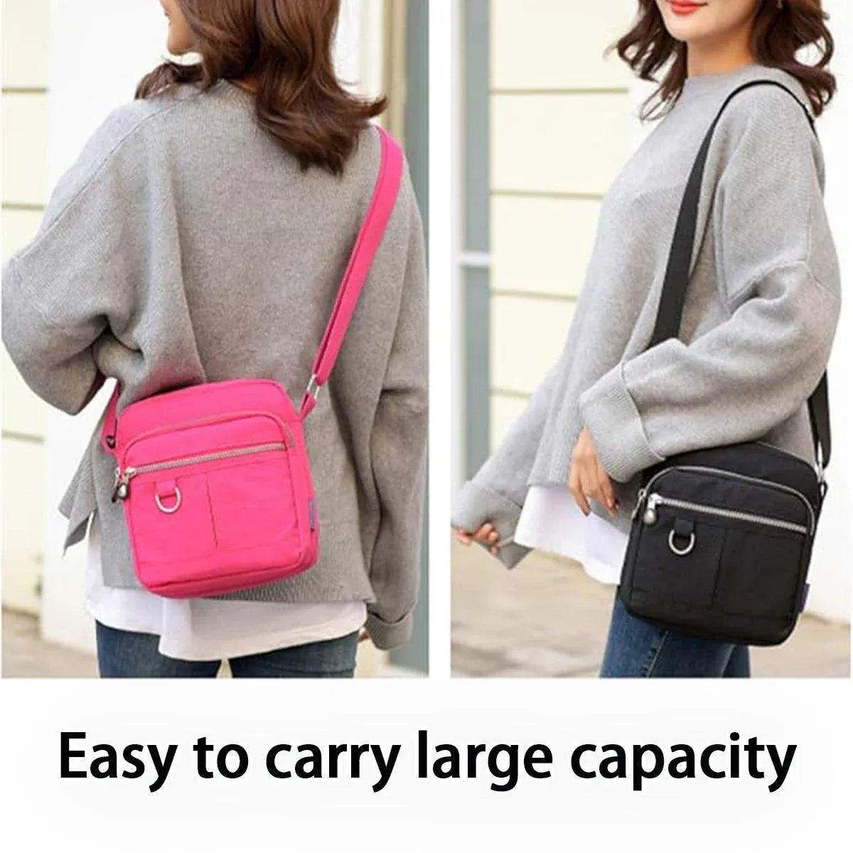 Ladies Shoulder Bag Nylon Fabric Lightweight Crossbody Small Casual Handbag - Rose Red